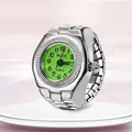 Creative silver ring watch featuring a vibrant green dial and elastic metal band - Small Round Green Dial