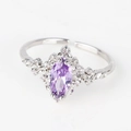 Macro detail of adjustable silver ring featuring a purple marquise stone and zircon accents - Purple Marquise Delicate White Gold Style (Style 5 White Gold)