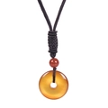 Tiger eye stone donut pendant necklace with red bead and black braided rope - Agate Necklace