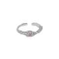 S925 sterling silver adjustable lava texture ring featuring a round pink zircon stone - Adjustable Open / White Gold (Pink Stone)