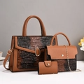 Three-piece set of brown crocodile pattern tote, shoulder bag, and card holder - Khaki/Earth Yellow