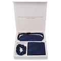 Navy blue 100% mulberry silk gift set with eye mask, scrunchie, and pillowcase in a white box - Navy Blue