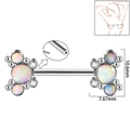 Silver stainless steel nipple piercing with opal flower head and clear zircon stones - 1.6x14mm (Threadless) / Style 9-White Glitter