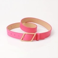 Pink leather fashion belt for women featuring a gold geometric buckle and neat stitching - Rose Red