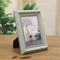 Retro light blue photo frame with gold bead trim and rustic wood texture for desk display - Sky Blue