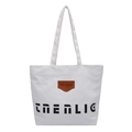 Bolso tote grande minimalista de lona blanca con estampado CHERLIG negro y cuero - Blanco