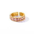 Goldener verstellbarer Ring mit rechteckigen rosa Zirkonia-Steinen in einer halben Reihe - Einstellbar Offen / Rosa