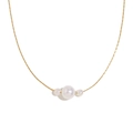 Elegante collar de acero inoxidable chapado en oro de 18 quilates con tres perlas para mujer - Collar de Perlas de Imitación-Dorado