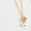 Retro gold necklace with white Christmas stocking pendant and colorful gemstones - Christmas Sock