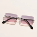 Fashion rimless square sunglasses featuring gradient purple lenses and metal bridge - Silver Frame Grey Pink