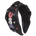 Black knotted headband with USA beadwork embroidery and sparkling rhinestones decor - 11# Black (USA Letter Embroidery)