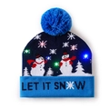Blue LED Christmas beanie featuring snowman patterns and Let It Snow slogan knit - Navy Blue Double Snowmen Christmas Hat