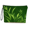 Borsa cosmetica verde con stampa a foglie di bambù e cerniera per il viaggio - Canapa fine / Stile Foglia di Bamboo Verde Smeraldo Fresco / 17 * 25 cm Con Fettuccia