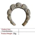 Beige corduroy twist headband with blue floral patterns, size 17x18x4cm for women - 5-striped Print Light Brown