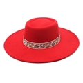 Klassischer roter Wollfilzhut mit breiter Krempe und gewebtem Ethno-Band für Herbst/Winter - M (56-58cm) / Rot