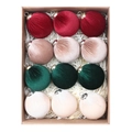 Set di 12 palline di Natale in velluto a coste nei colori rosso, beige, verde e bianco - 6CM/Set da 12 / Borgogna+Cammello+Verde+Crema