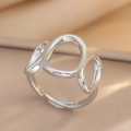 Minimalistischer silberner geometrischer Ring mit polierten hohlen Kreisen im Design - Einstellbar Offen / Silber-Stil (662)