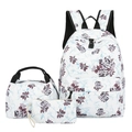Dreiteiliges Schulranzen-Set mit lila Rosendruck und blauem Rankenmuster-Design - Reines Schwarz