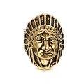 Vintage punk gold titanium steel ring featuring a detailed Indian chief head design - US 8 / Gold (KR39467)