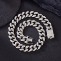 12mm silver Cuban link chain with luxury rhinestones and square iced out buckle - 8 Inch (20cm) / Silver 19mm Insert Clasp Bracelet