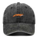 Casquette de baseball en coton lavé anthracite vintage avec broderie renard orange - Noir