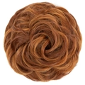 Messy bun hair piece in mixed brown and golden blonde wavy synthetic hair fibers - Tizian Red