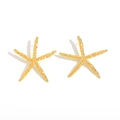 Chic 18K gold plated stainless steel starfish stud earrings with hammered texture - Hammered Starfish Stud Earrings / Gold