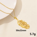 Gold stainless steel leaf pendant necklace, 50x22mm size, minimalist hollow feather charm - S1172-Gold Color