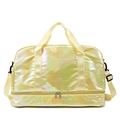 Gelbe holografische Reisetasche mit Schuhfach und verstellbarem Schultergurt aus Textil - Perlmuttgelb
