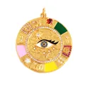 Gold plated North Star pendant with colorful zircon and enamel mystic symbols, 36mm - L249062-Gold Round Multi-Symbol