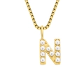 Vintage gold stainless steel necklace with pearl-embellished letter N pendant - Letter N - Gold