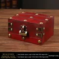 Vintage red wooden jewelry box with golden studs, antique hinges, and brass lock - Patchwork Distressed Red - Xilinmen Lock