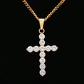 Men's hip hop gold cross necklace with micro-paved 3A cubic zirconia stones - Single Pendant Gold