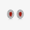 Elegant S925 silver halo stud earrings with oval red gemstone and white accents - White Gold-MME1045-Oval Ruby Red