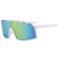 White frame oversized cycling sunglasses with colorful iridescent polarized lenses - White Frame Gold Mirror