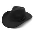 Classic black wool felt western cowboy hat with wide brim and decorative ribbon bow - M (56-58cm) / Black