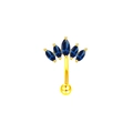 Elegante piercing per sopracciglia dorato con corona di zirconi blu a marquise - Corona d'Oro Gemma Blu