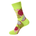 Neon green crew socks featuring a vibrant tropical pitaya dragon fruit pattern - One Size / 1158-Pitaya
