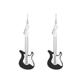Orecchini a sospensione a forma di chitarra in acciaio al titanio e smalto b/n - Orecchini Chitarra Smalto Nero E Bianco Argento (M-805)