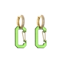 Detail of gold huggie earrings with micro-paved zircons and green carabiner pendants - Small Gold Green 1 Pair