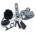 Zebra print 10-piece self defense keychain set with safety alarm and accessories - Zebra Print (Style 28)