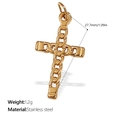 Polished golden stainless steel cross pendant necklace with a size of 27.7mm - High Polished Square Cross (PJ381G)