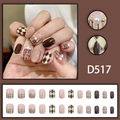 Brown diamond lattice press-on nails with pearl accents and chic geometric patterns - D517 (With Glue)