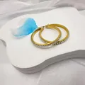 Boucles d'oreilles créoles dorées 40mm en acier 18k ornées de perles blanches - Or 18 carats / 40mm / Perle