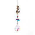 Golden cat crystal suncatcher with colorful rhinestones and teardrop prism pendant - Racoon Dog Cat Pendant