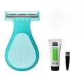 Tiffany blue portable women's razor set with triple-layer blades and shaving cream - Blue Set (1 Shaver + 2 Heads + Cream + Brush)