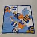 Blue and white floral square silk scarf with artistic print and smooth finish - Blue Floral Square Scarf / 65