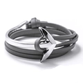 Detail showing a silver metal anchor hook with multi-layer grey braided leather cords - Silver Grey