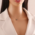 Detail shot of heart pendant necklace in gold finish worn by model for fashion preview - 4# Royal Blue