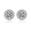 Élégantes boucles d'oreilles halo en argent S925 avec moissanite ronde et oxydes de zirconium - Clous Halo Ronds Argent 0,5ct